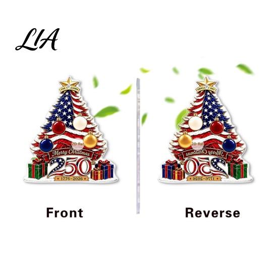 Retro Style Xmas Tree Hangings 250th Anniversary Christmas Ornament, 2D Acrylic Hanging Decoration, 1776-2026 Commemorative Pendants 250 Years