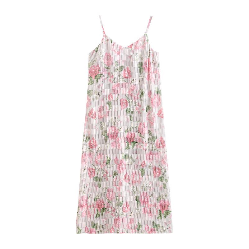 Chinese Style Ink Wash Floral Pleated Camisole Dress