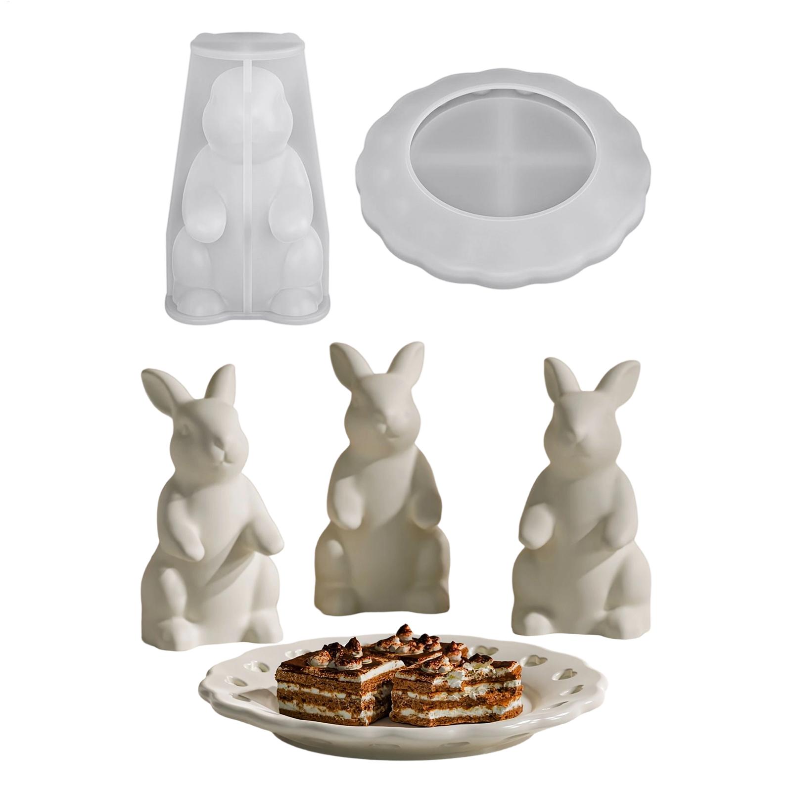 Rabbit Tray Silicone Mold Set 3D Rabbit Epoxy Resin Mold Cute Silicone Candy Plates Easter Bunny Mold For Easter Holidays