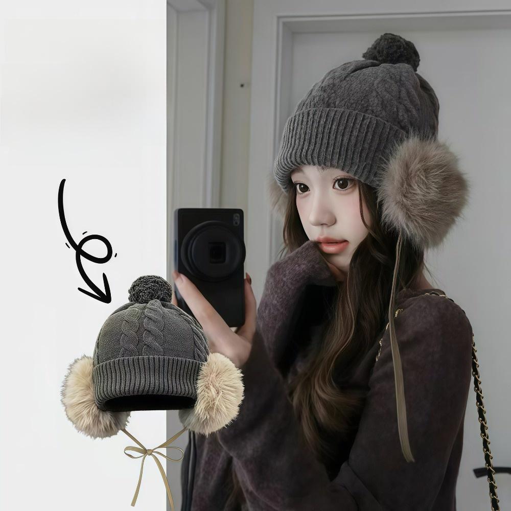 Large Head Circumference Faux Fur Beanie Faux Fur Ear Flaps Thermal Winter Hat Women Outdoor Use