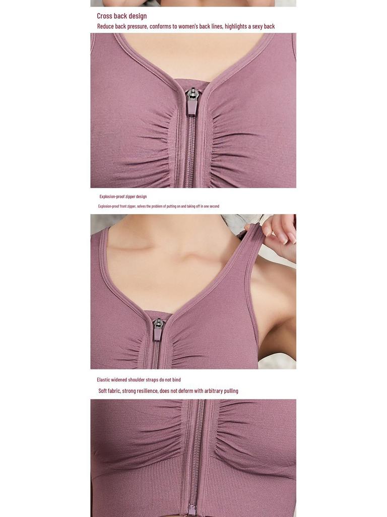 Seamless Women's High-Impact Sports Bra with Front Zipper and Hollow Back Design