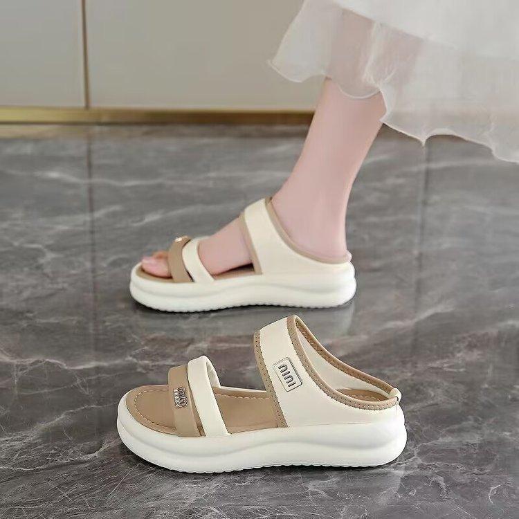 

Summer seaside one-character beach shoes women s new round head one-pedal lazy shoes women s platform slippers 35