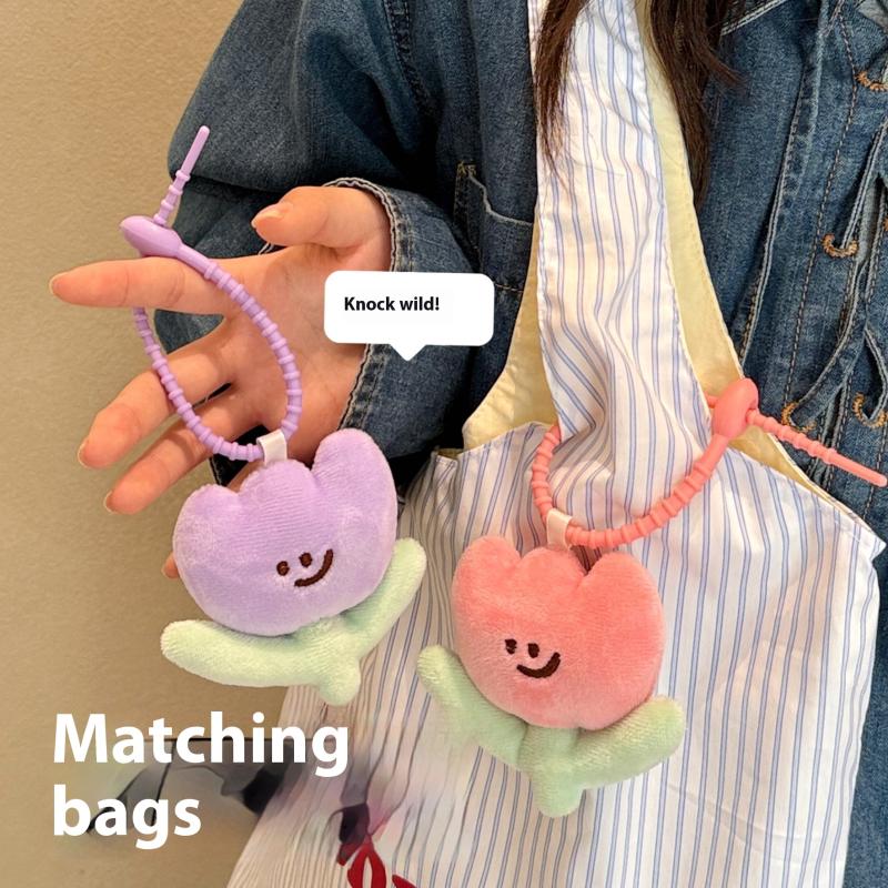 Cute Cartoon Plush Tulip Keychain Soft Stuffed Flower Dolls Bag Pendant Kawaii Plush Flower Decoration Accessories Girls Gifts