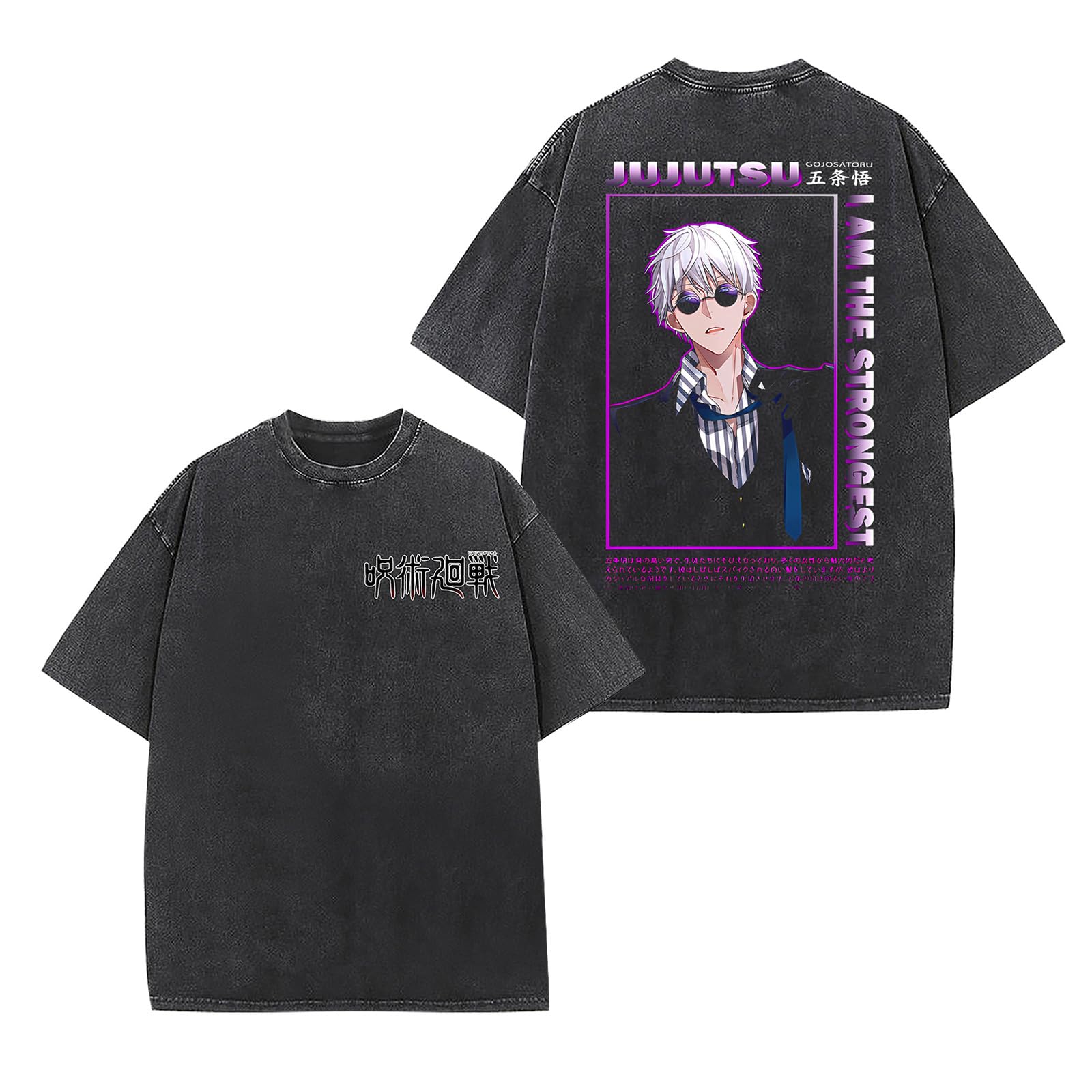 

Японское аниме Jujutsu Kaisen Годжо Сатору Графическая футболка Мужская Винтажная выстиранная футболка Повседневная хлопковая футболка Харадзюку Манга Топы XXL чёрный