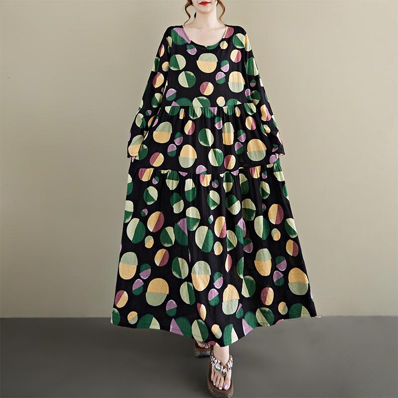 

Платье женское повседневное свободное хлопковое винтажное в горошек с длинным рукавом большого размера новое весенне-осеннее