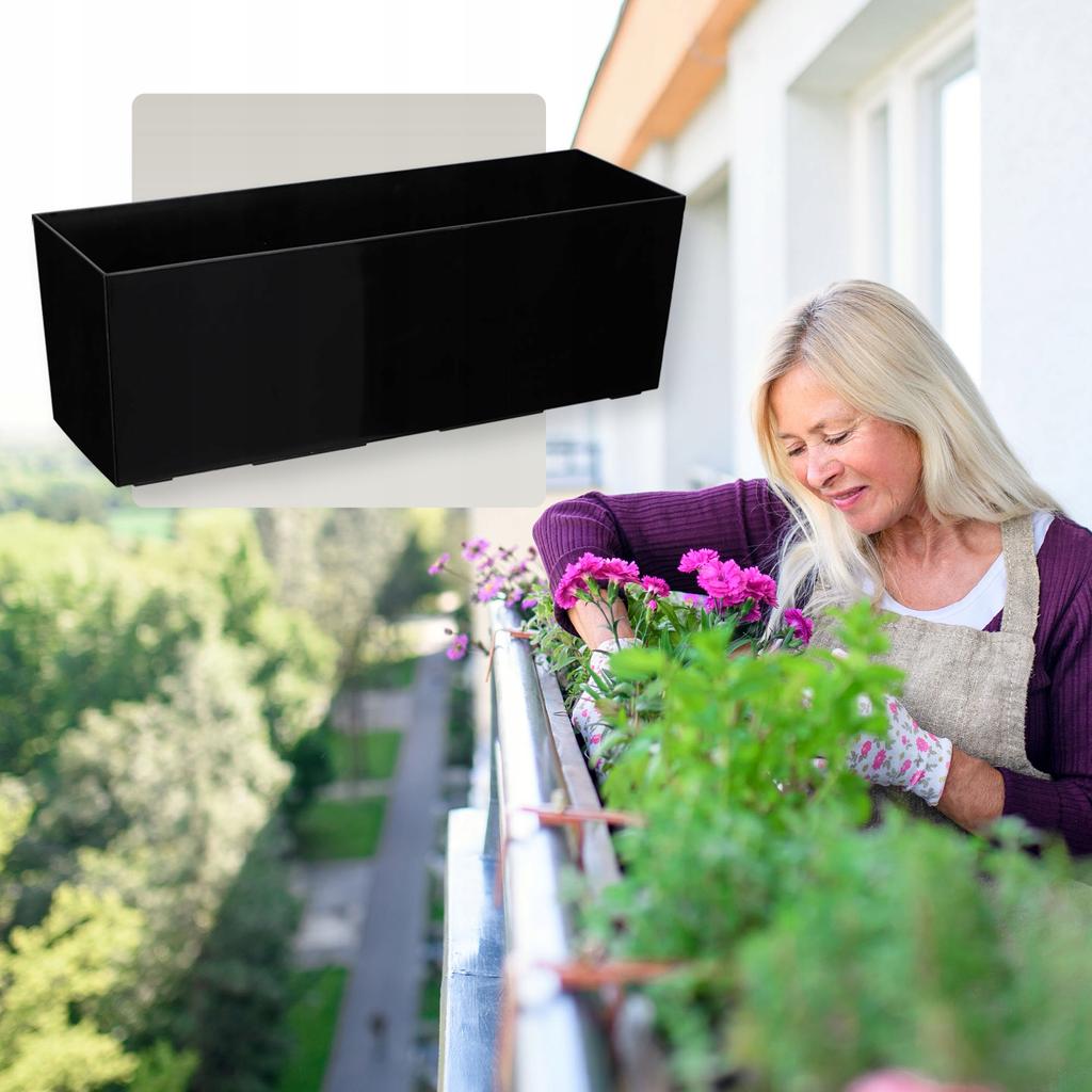 KADAX Doniczka Donica Skrzynka Balkonowa Z Wkładem Kwietnik Czarny Połysk 19x56cm