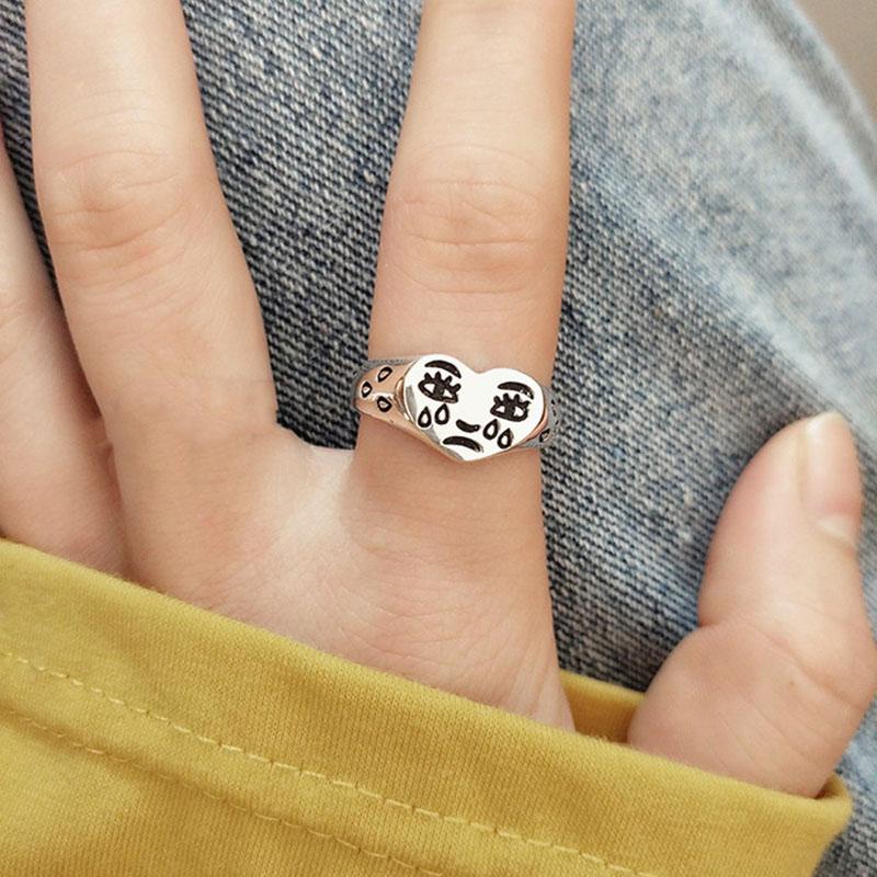Ventfille Copper Retro Love Heart Wide Glossy Net Red Ring For Women Girl Gift Jewelry Dropshipping