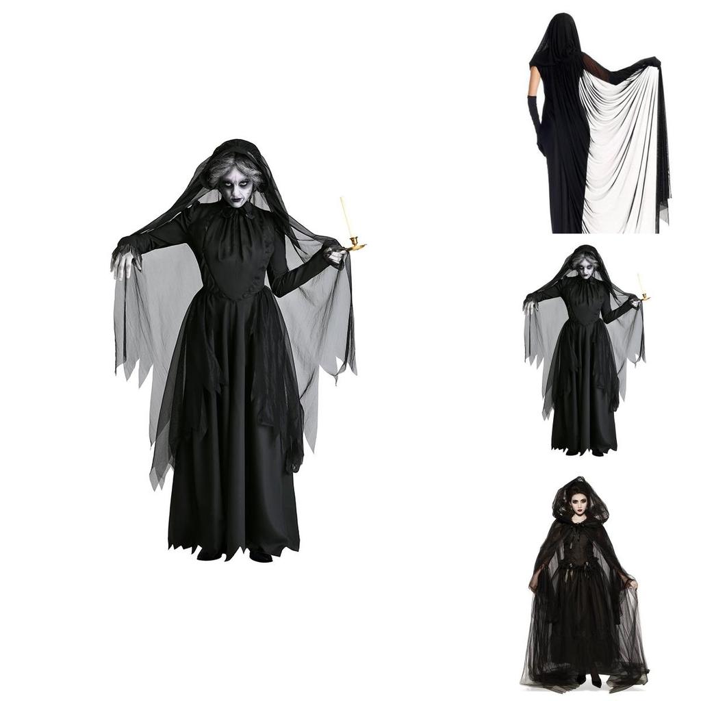 Halloween Kostüm für Damen Zombie Hexe Vampir Geist Braut Outfit Elastischer Stoff S-xxl