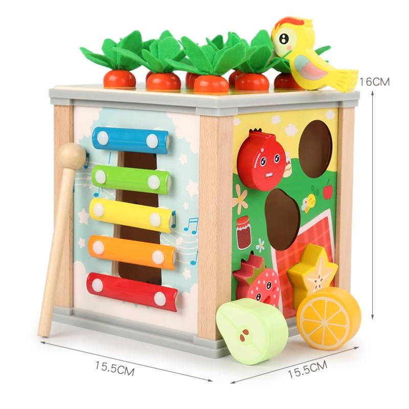 9 In 1 Montessori Permanence Box Carrots Toys Child Wooden Shape Sorting & Matching Educational Toys for Kid Over Age 1-Year-Old
