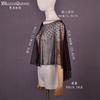 Two Colors Pearl Beaded Sheer Tulle Cape Shrug, Asymmetric Long Back Train Mesh Cover Up Round Neck for Strapless Wedding Bridal Evening Gown