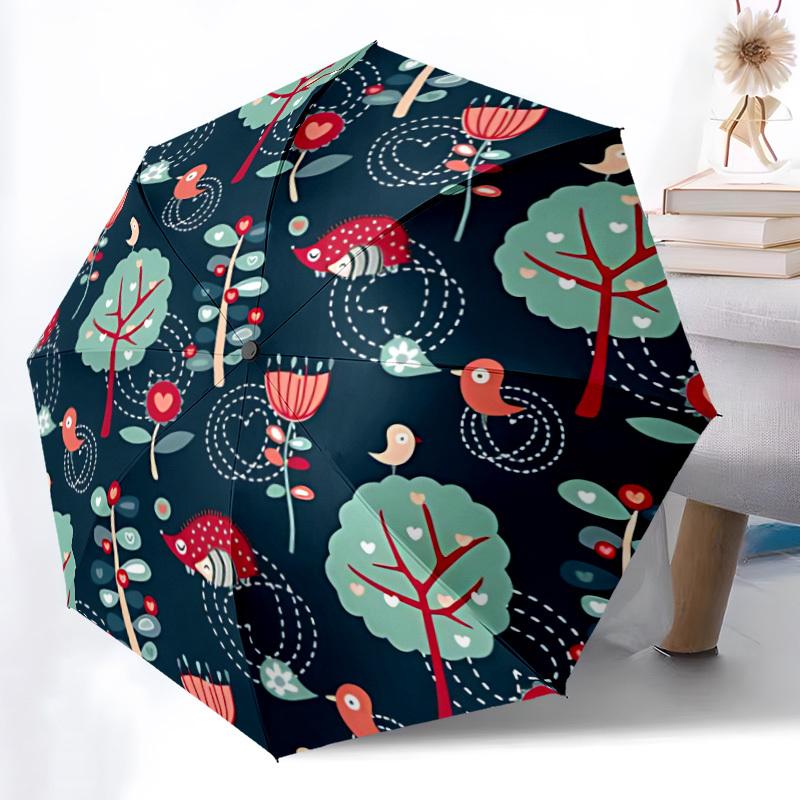 1pc Forest Flowers Fashionable Automatic Opening/Closing Folding Umbrella with 8 Bones, Windproof Portable, Daily Use172