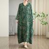 Women's Early Fall Floral Print Neck Maxi Dress Vacation-Ready Boho Chic Loose Fit Linen Blend for Comfort