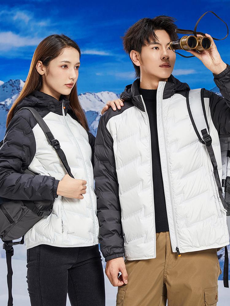 Men's & Women's Thickened Color Block Hooded Down Jacket - Autumn/Winter Outdoor Warm Outerwear