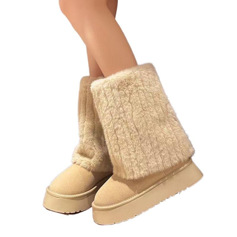 36-43 Large Size Women's Shoes 41 Wide Feet Fat Feet Hairy Thick-soled Snow Boots Winter Piled Thickened Medium Cotton Boots 42