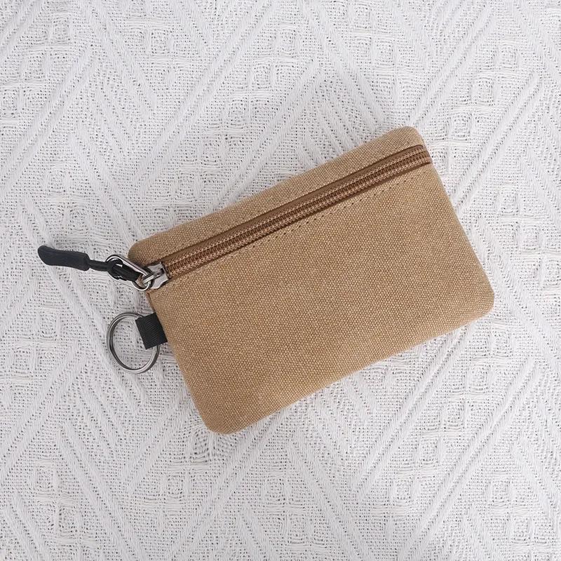 Bolsa de Lona Mini Porta-Moedas Cor Sólida Zíper Porta-Chaves Bolso para Dinheiro Carteira Mulheres Homens Pequeno Porta-Cartões Porta-Moedas