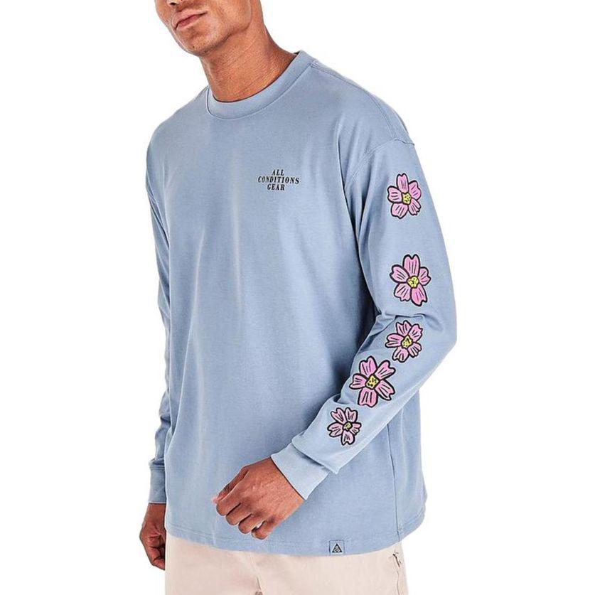 Nike Floral Print Crew Neck Long Sleeve T-Shirt Men Tops Sky-Blue DQ4958-493