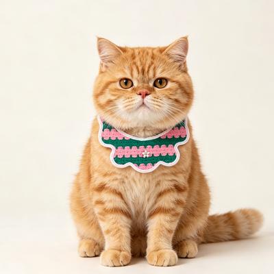 1 Pc Cute Striped Pet Bib Pearl Decor Lace Collar Dogs & Cats Neck Scarf Christmas Photo Dress‑up Accessory