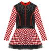 Damen Rennfahrerin Kostüm Schachbrettmuster Langarm Pailletten A-Linie Tüllrock Shorts Fahrerkleid