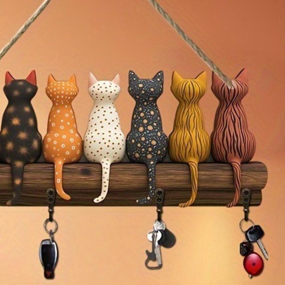 Katzenrücken-Form Schlüsselhalter Holz Schlüsselhaken Geschenk Wandmontiertes Schlüsselregal Eingangsbereich Flur