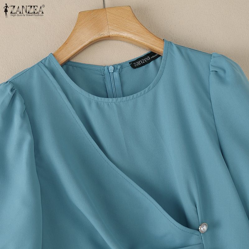 ZANZEA Abito Elegante da Donna Casual, Girocollo, Manica Corta, Slim