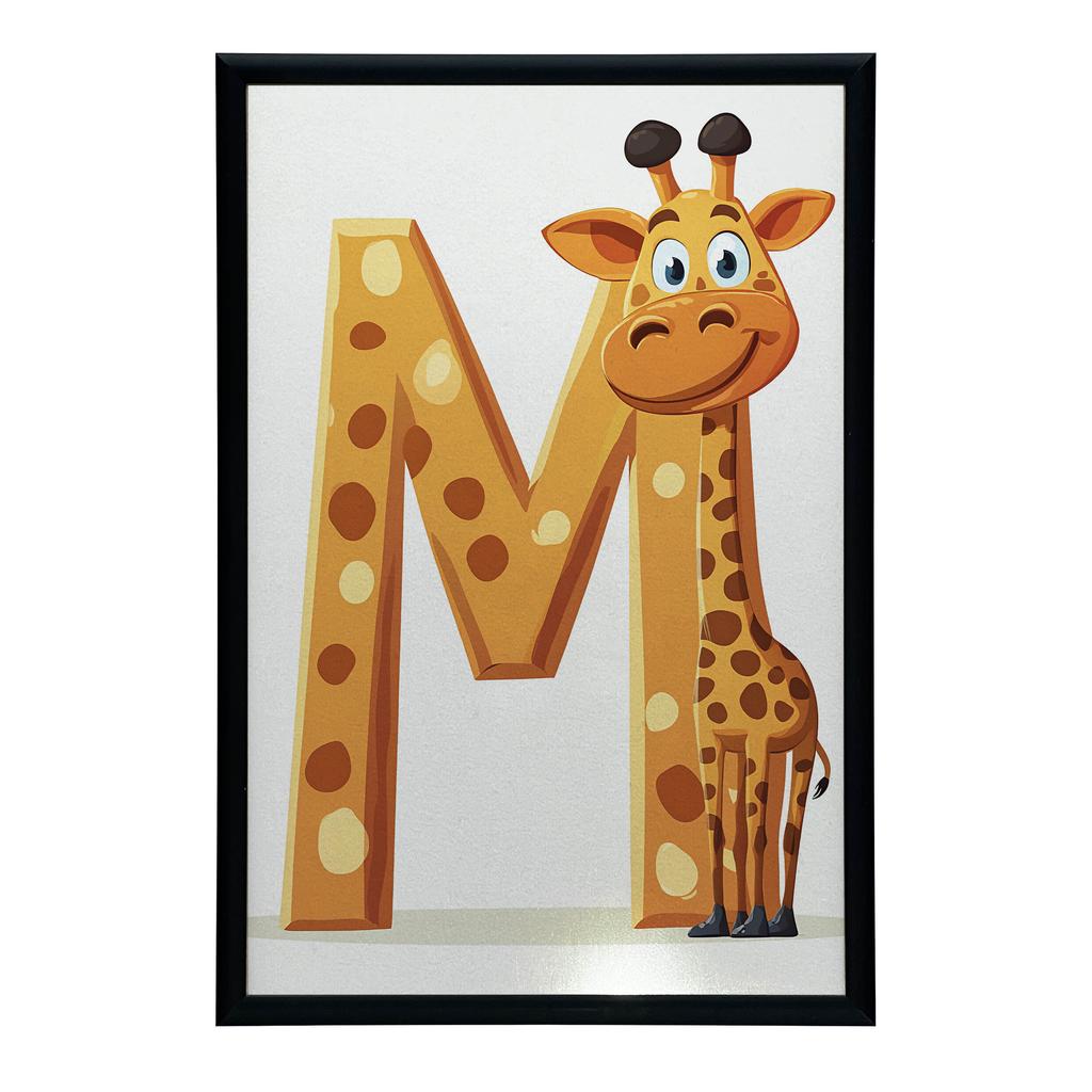 Żyrafa Z Literką M - Plakat Dla Dzieci Żyrafa Z Literką M - Plakat Dla Dzieci, 30X40 Cm, Rama Aluminiowa Czarna, Papier Matowy 230 Gsm