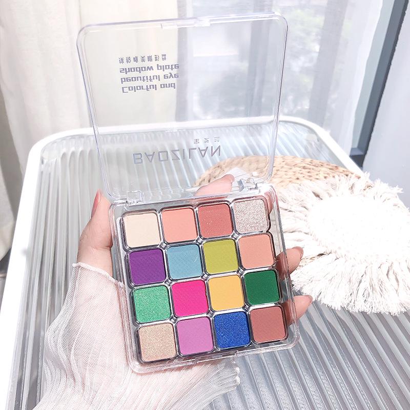 BAOZILAN 16-Color Eyeshadow Palette: Pearlescent, Matte & Glitter, Brightening, Waterproof & Sweatproof. 20g