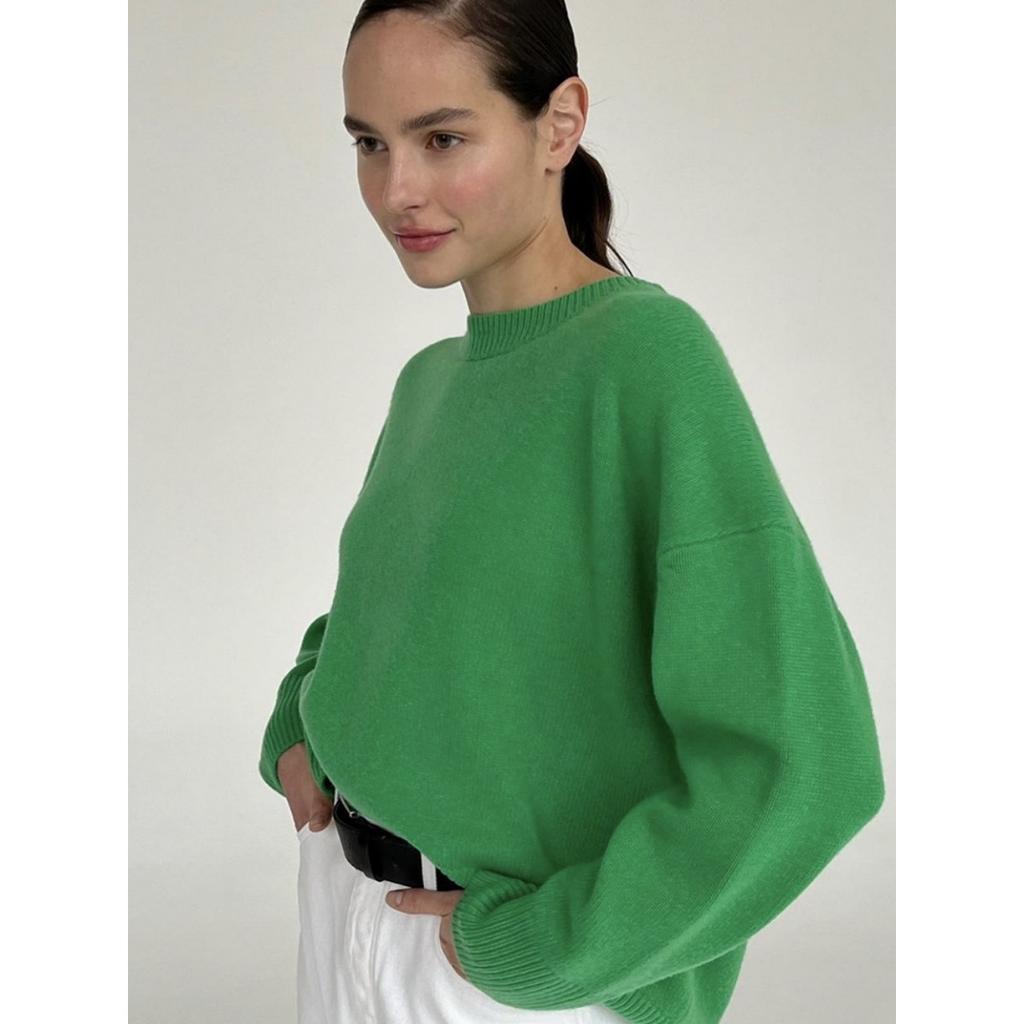 Einfarbiger Rundhals-Pullover für Damen | Weiches Strickoberteil | Lässige lockere Passform