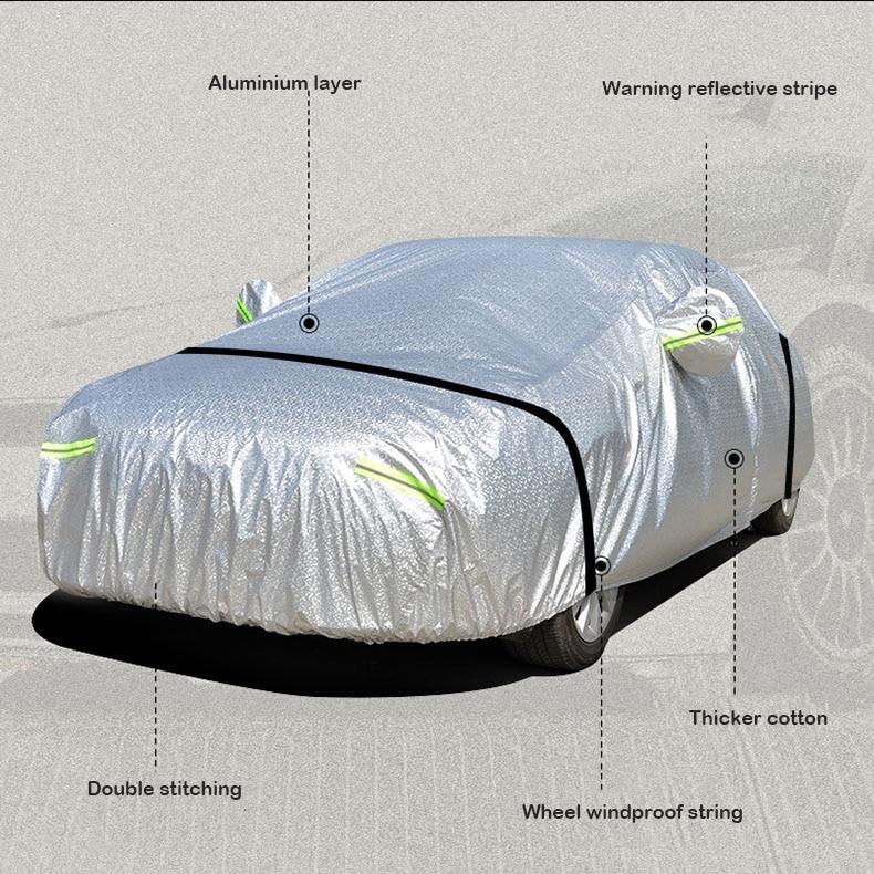Universal 3 Layer Car Cover Waterproof All Weather UV Protection Windproof Outdoor Full Car Cover Fit Hatchback Sedan SUV MPV