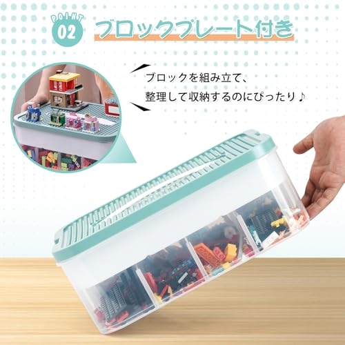 LAMPTOP Toy Storage Box with Lid, 3-Tier Stackable Transparent Plastic Toy Storage Box for Organizing (Green)