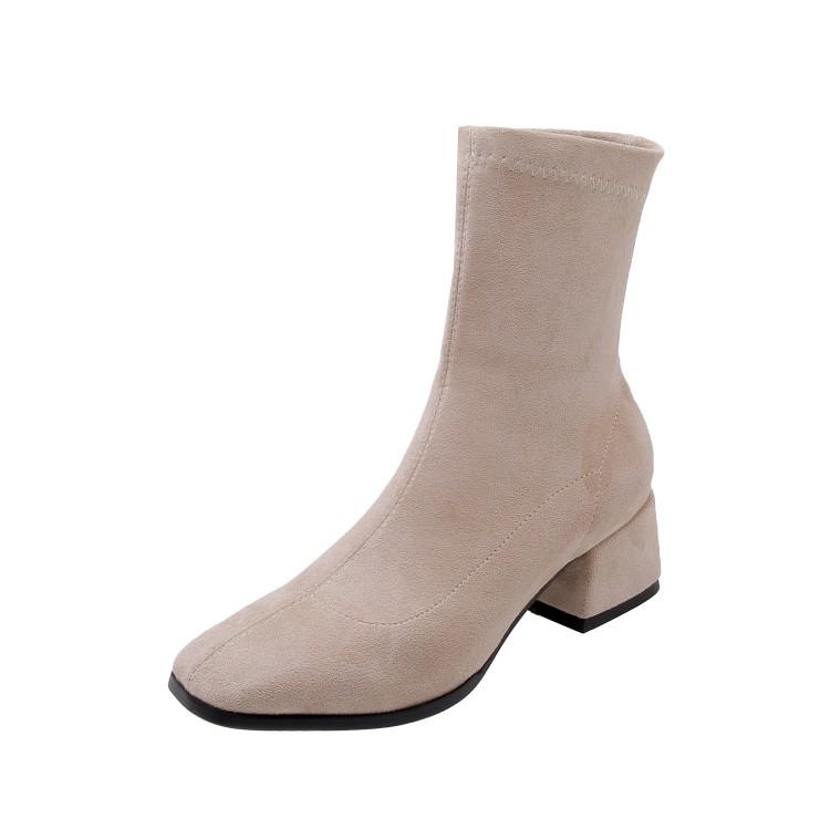 

NASBAVI Женские ботильоны Осень Зима Круглый носок Низкий каблук Флок Черный Удобные ботильоны Женская обувь Mujer 39