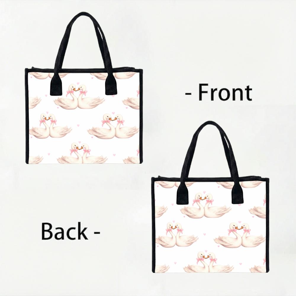 Cute Swan Print Tote Bag Fashion Casual Large Capacity Shoulder Handbag for Daily Shopping Travel