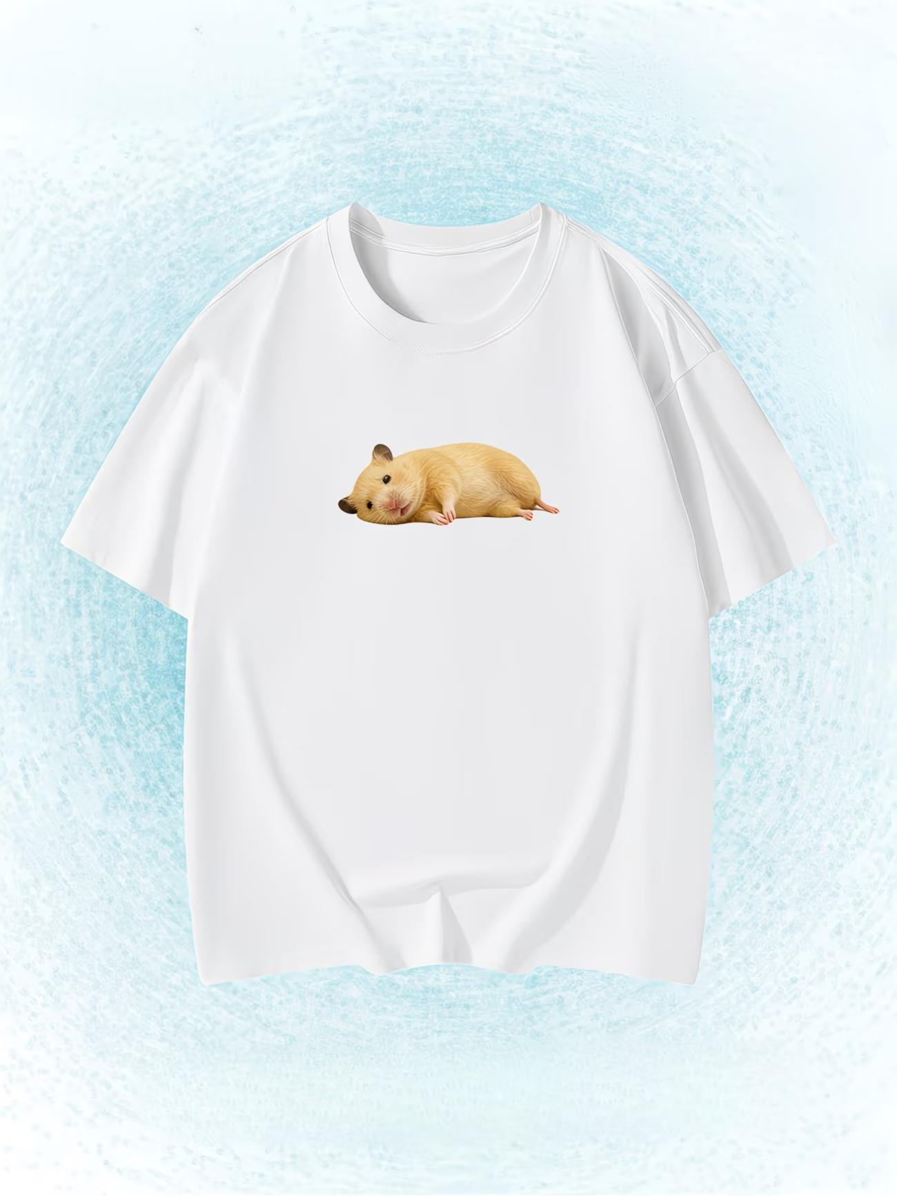 

Funny Hamster Meme TShirt Tired Hamster Graphic Tee Summer Short Sleeve Humor Pet Lover Gift Trendy Casual Streetwear Tops S