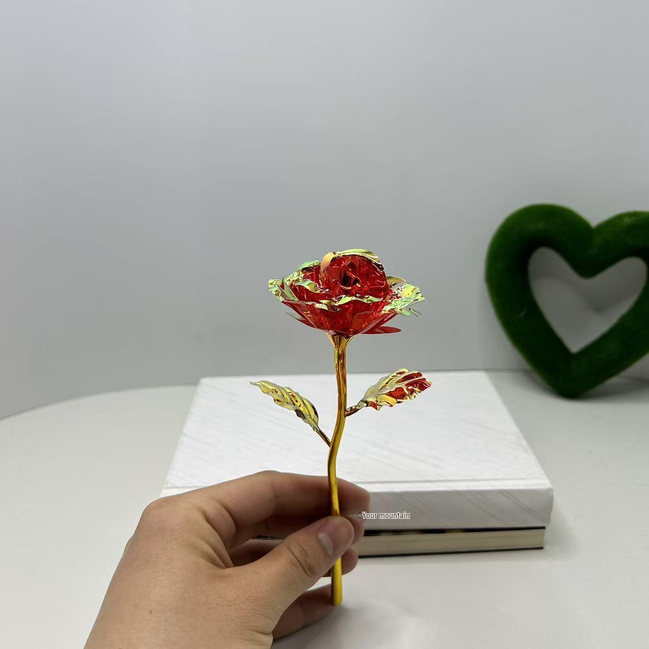 18CM Iridescent Preserved Flower: Gold Foil Simulated Rose for Valentine s or Mother s Day Gift. красный