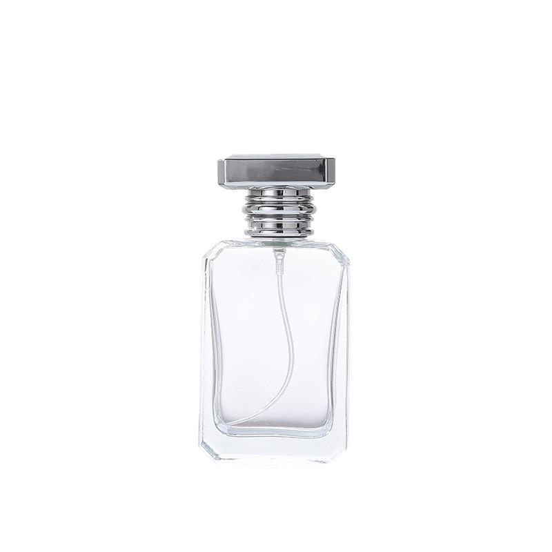 T-shaped Cap Glass Perfume Bottle, 50ml Flat Square with Angled Corners