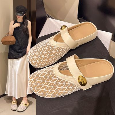 Fashion New 2025 Women's Flat Bottom Slip-On Sandals Head Cover Mesh Breathable Summer Outdoor Rubber Sole Soft Bottom Slippers
