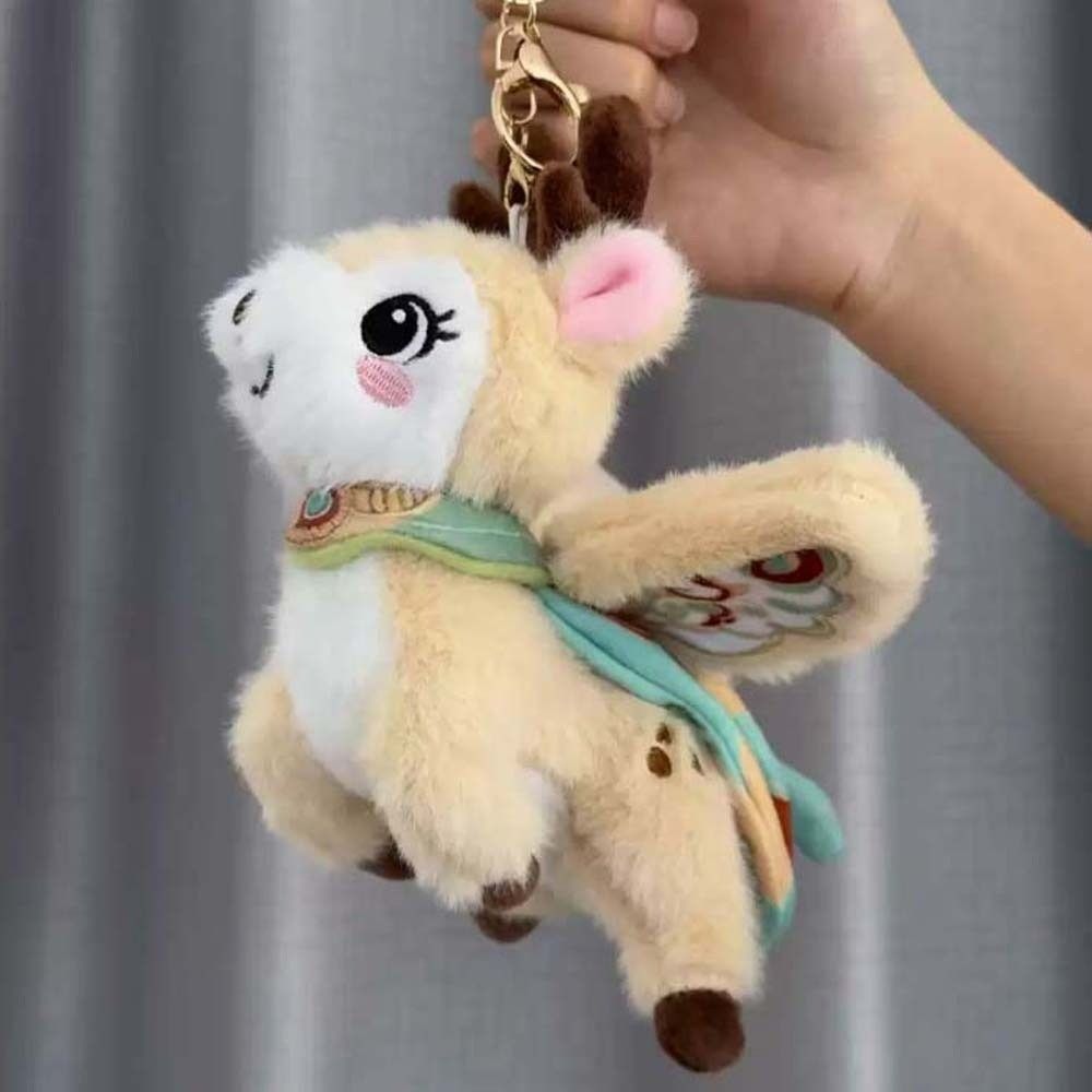 Chinese Style Flying Cat Pendant Cartoon Plush Doll Key Ring Nine-Colored Deer Keychain  Girls