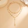 Exquisite Fashion Dopamine-colorful Crystal Chain Cross Pendant Double Layer Fold Wear Y-shaped Necklace for Women Jewelry Gifts