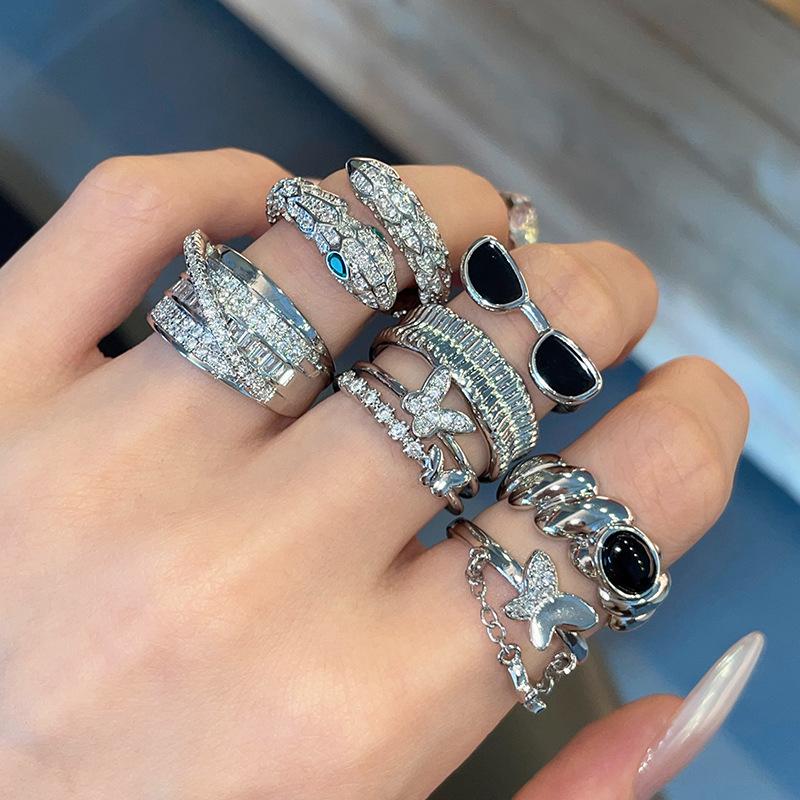 Serpentine Niche Design Sense Eyes Butterfly Full Of Diamonds Zircon Cold Wind Personality High Sense Open Ring Woman