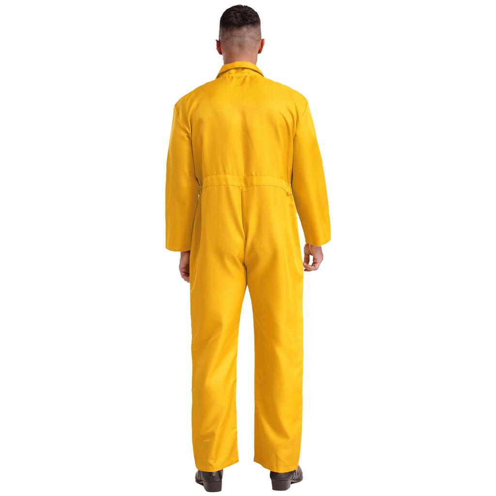 Mens Wear Resistant Turn Down Collar Long Sleeve Button Up Work Coveralls Jumpsuit Uniforms