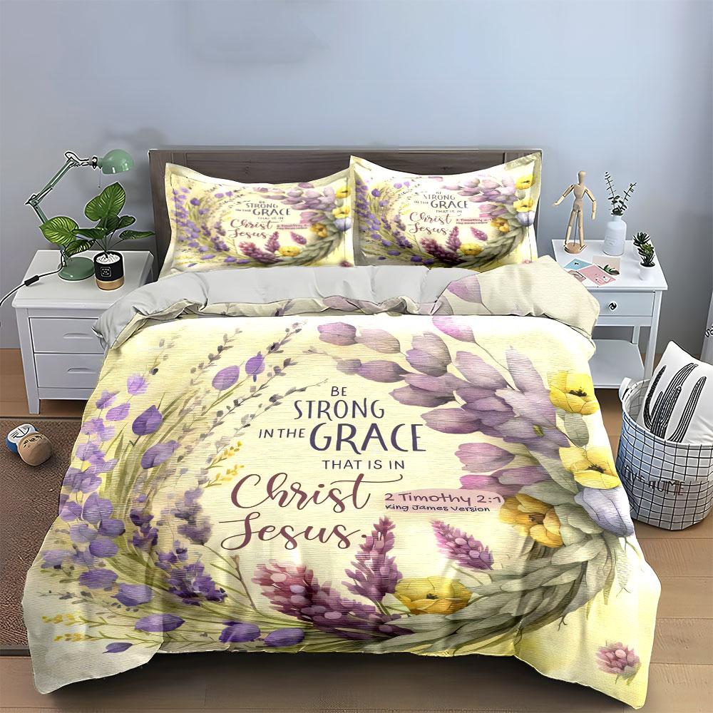Floral Christian Verse Decor Set  Kid'S And Adults' Bedroom Decor, Exquisite Three-Piece Bedding Set Gift