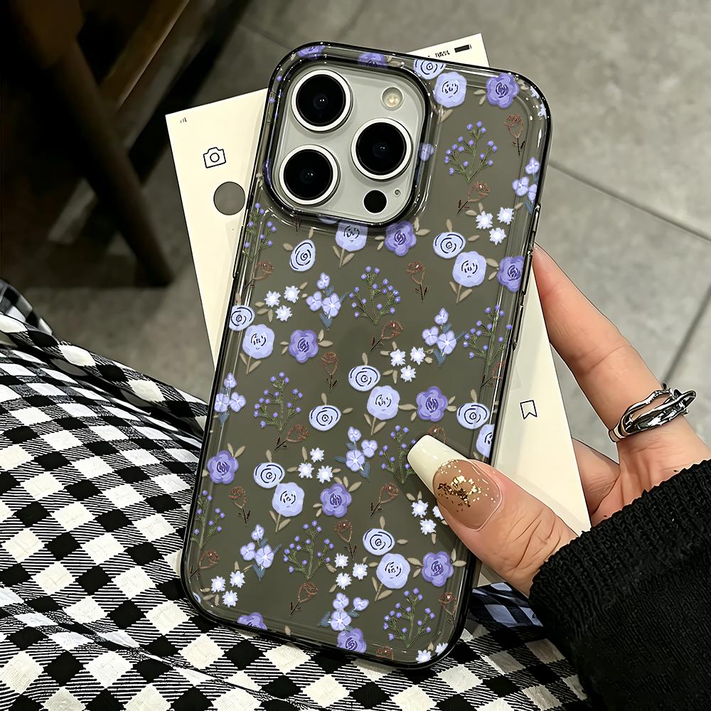 Phone Case For Iphone 12 15 Plus 14 17 Air 11 Pro Max 13 16 Purple Flowers Pink Skin Friendly Raised Lens Anti Scratch Cover