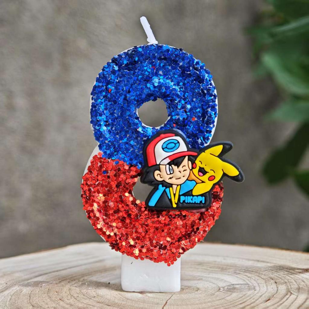 1-9  Themed Number Candles, Ling Glitter Birthday Cake Decorations For Kids Fans