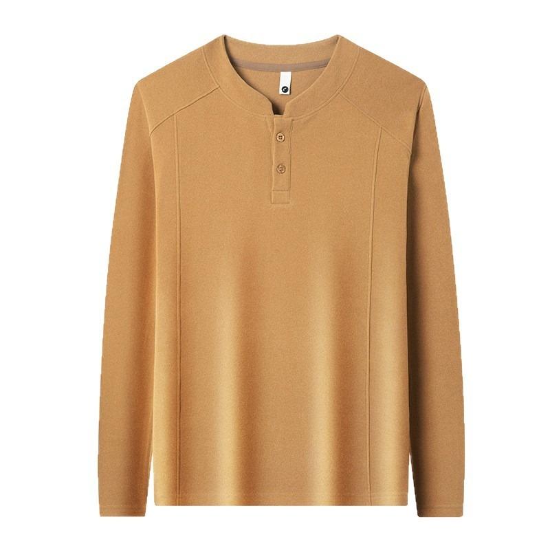 Spring Autumn Stand Collar Casual Fashion Bottomed T-shirt Male Long Sleeve Solid Color Tee Pullover Top Men