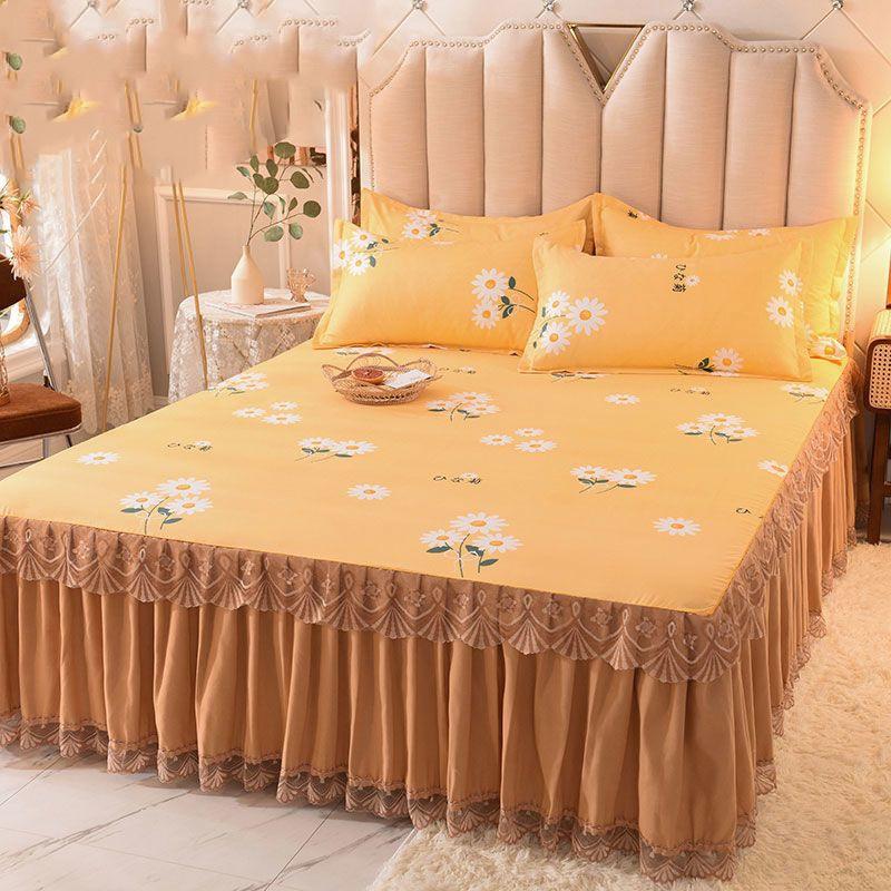 Pink Floral Bed Dress Sets Lace Bed Sheet Pillowcase 2/3 Pieces For King Queen Double Size Bed Fashion Flower Luxury Bedding Set
