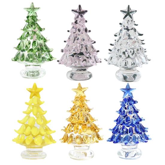 Romantic Christmas Atmosphere Decor Hand Blown Glass Tree Figurine, Faux Crystal Holiday Tabletop Ornament, Festive Seasonal Home Accents Miniature