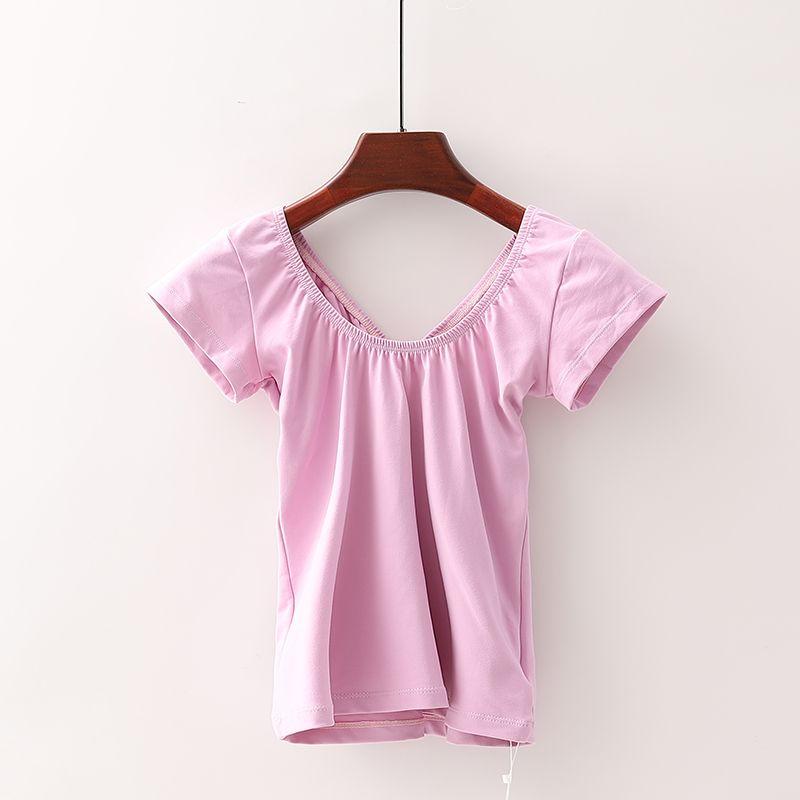 

[Запад] Скидка на бренд торгового центра Женская одежда V-образный вырез Двубортный лацкан Прилегающая Эластичная Спортивная Йога Футболка с коротким рукавом 3t432 Taro purple L/165