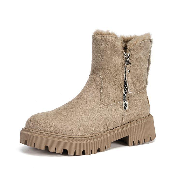 Mode Nya Snöstövlar Dam Vinter Varma Trendiga Platåstövlar Halkfria Kort Plysch Flats Casual Bekväma Mockaskor