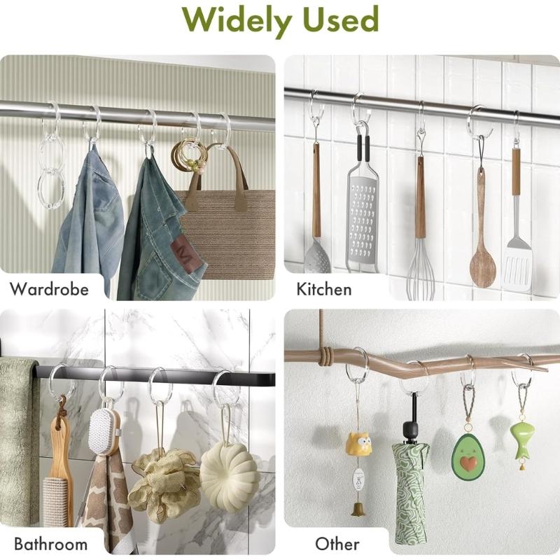 24 Piece Portable Bathroom Hooks For Shower Curtains Secure Snap Closure Easy Adjustments Multipurpose Use