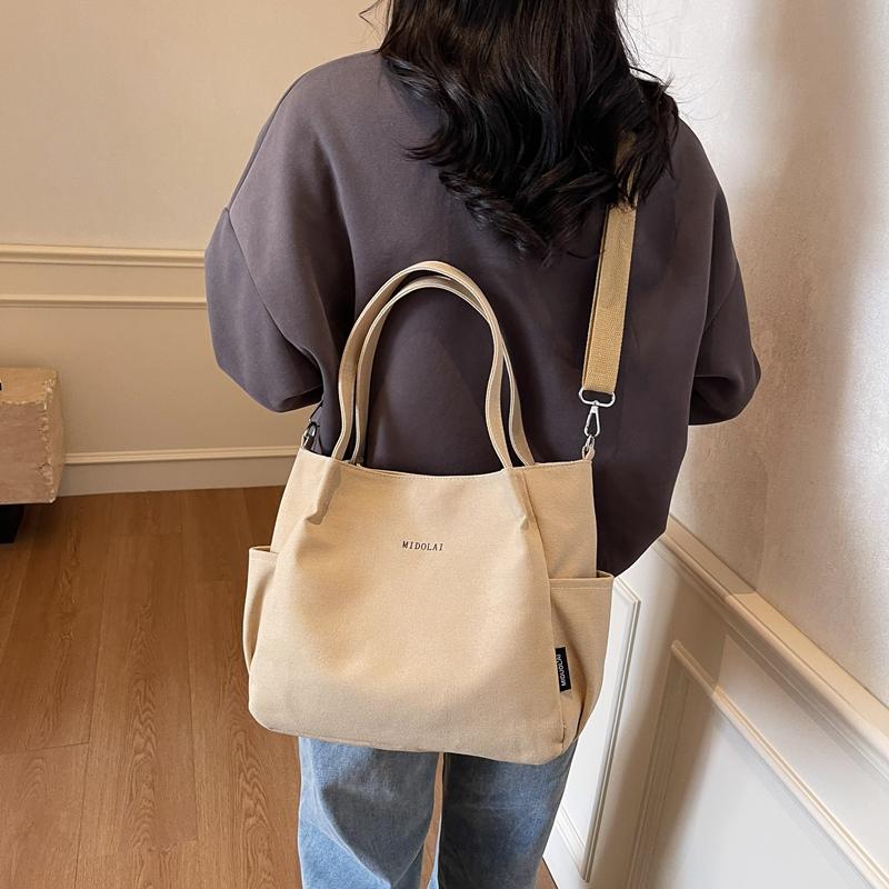 Commuter Canvas Bag Women Shoulder Crossbody Bag Solid Color Shopping Bag