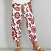 Women Plus Size Loose Fit Floral Paisley Printed Cross Hem Cropped Pants